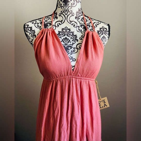 PPLA pleated pink open tie back maxi dress - Picture 4 of 10